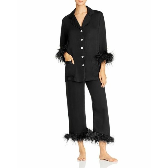 Sleeper Other - Sleeper Women’s Pajama Party Set Ostrich Feathers Black Double Feather Trim sz L